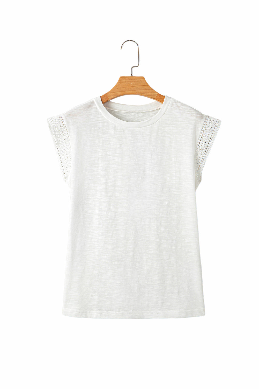 White Lace Patchwork Cap Sleeve Round Neck T Shirt #267