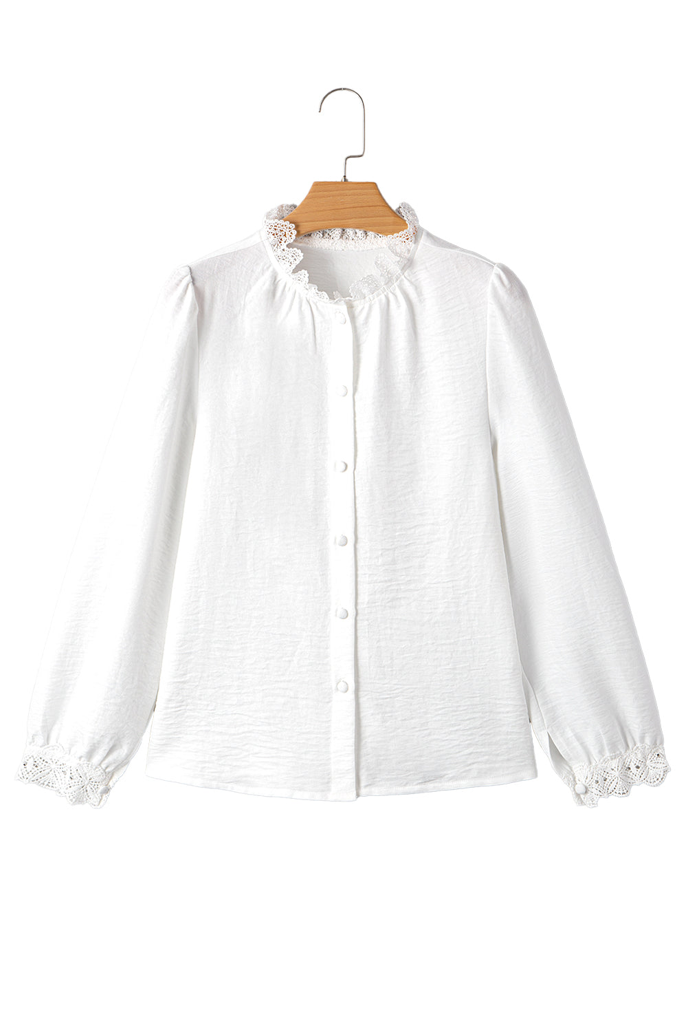 White Lace Patchwork Buttoned Stand Neck Loose Shirt #12