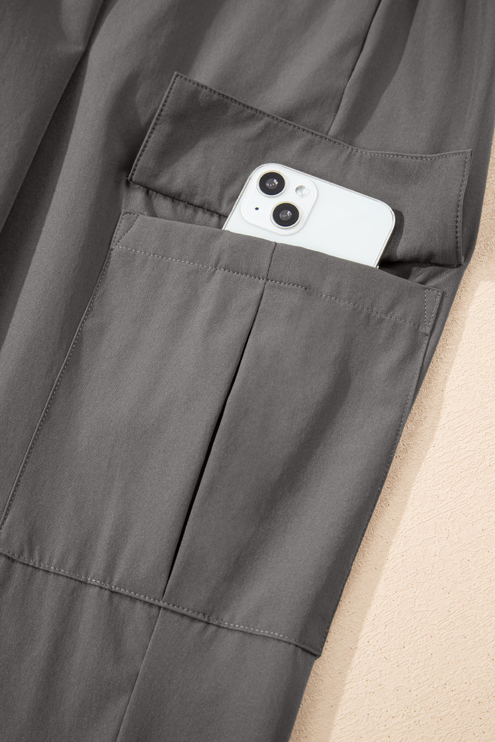 Medium Grey Elastic High Waist Pocketed Cargo Jogger Pants #123