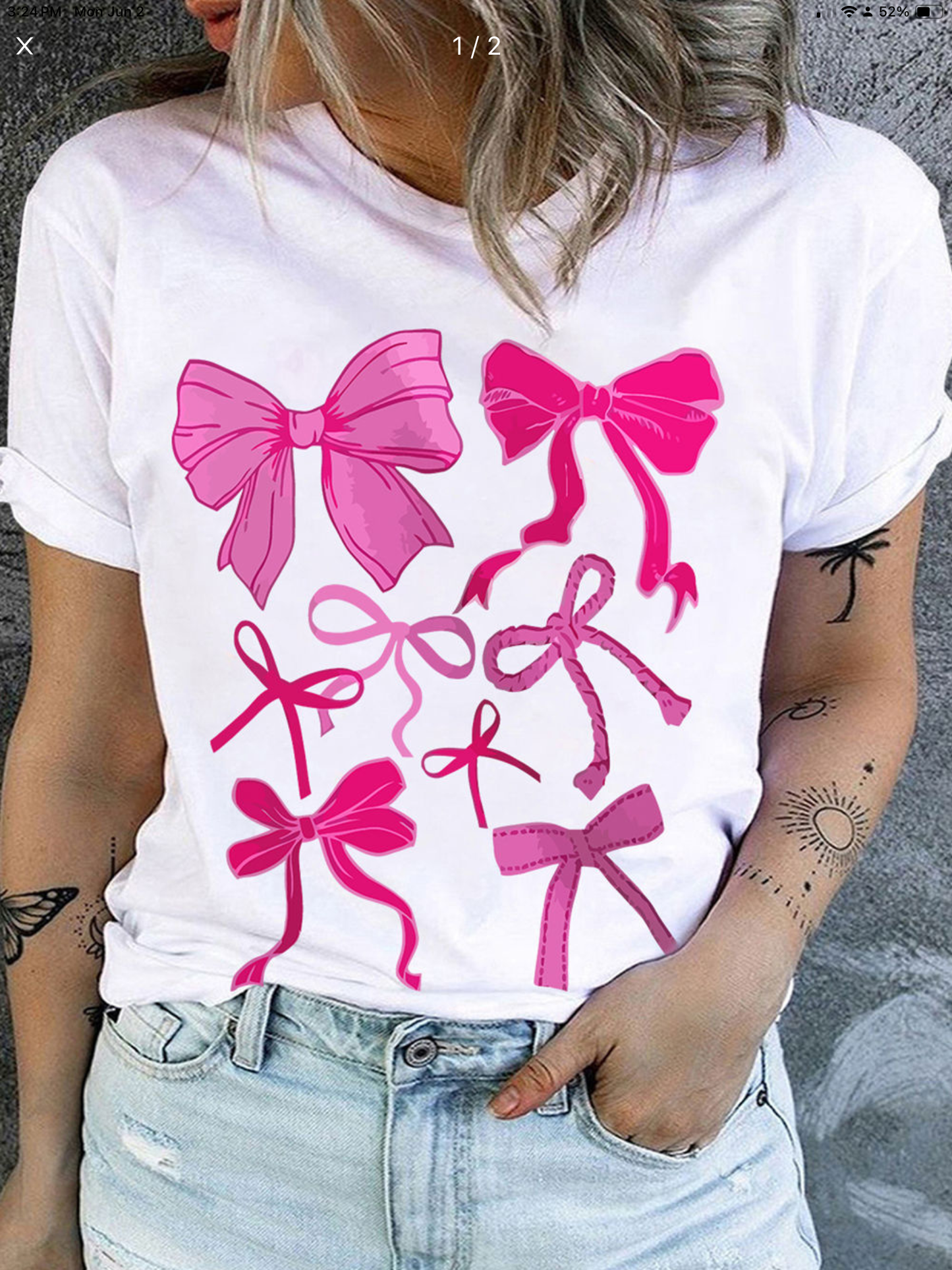 White diverse Bowknot crew neck plus size tee #269