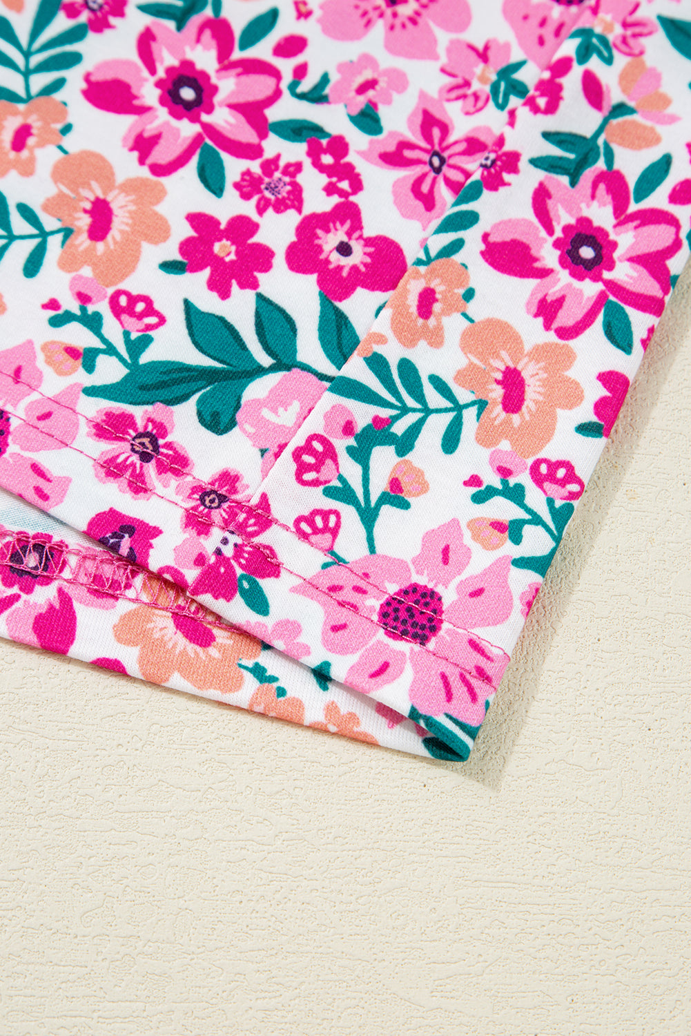 Pink Plus Size Floral Print Corded Patchwork Loose Top #268