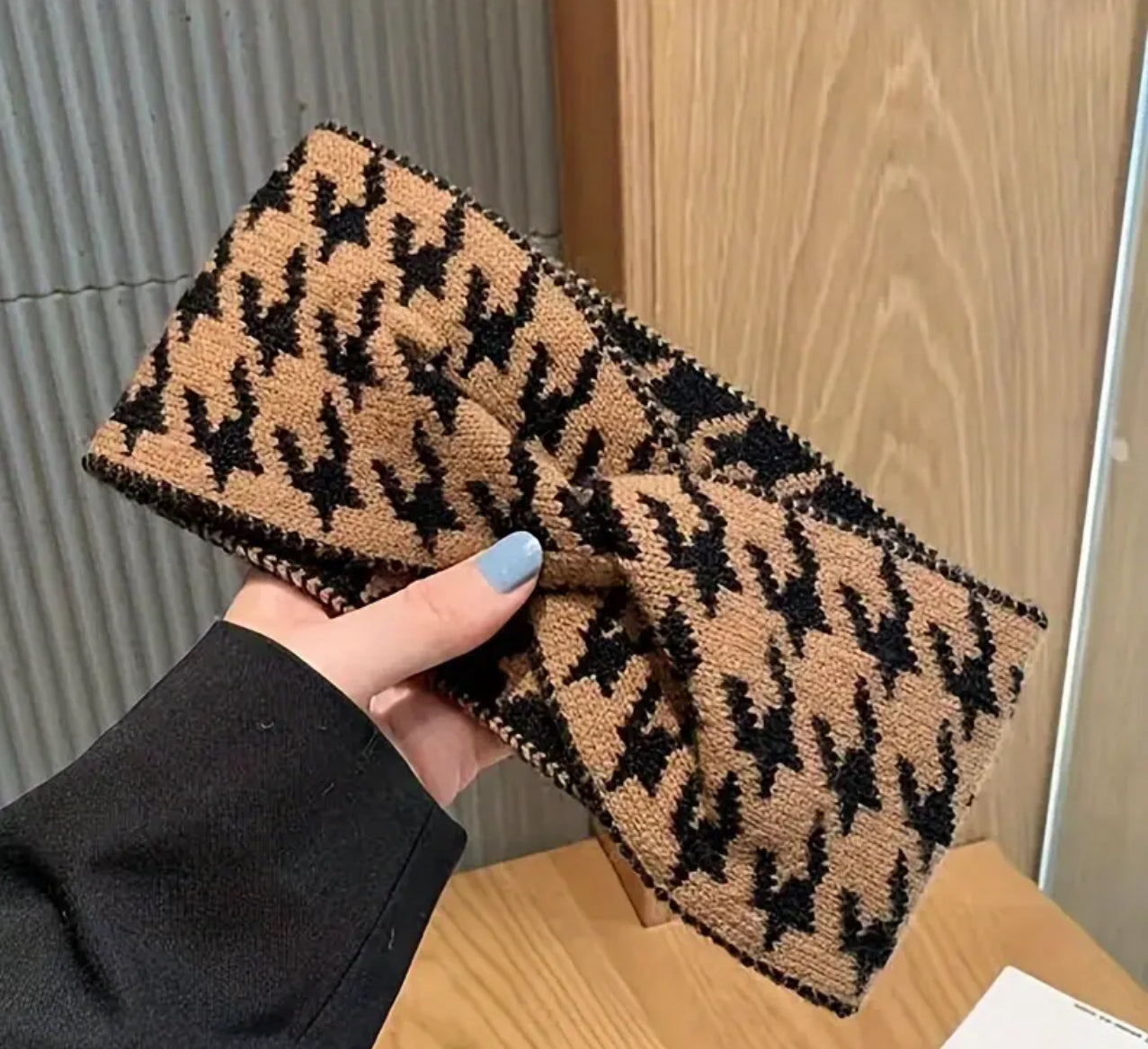 Knot hairbands knit houndstooth/ Diademas Bandas para el pelo con nudo de hilo diseño pata de gallo