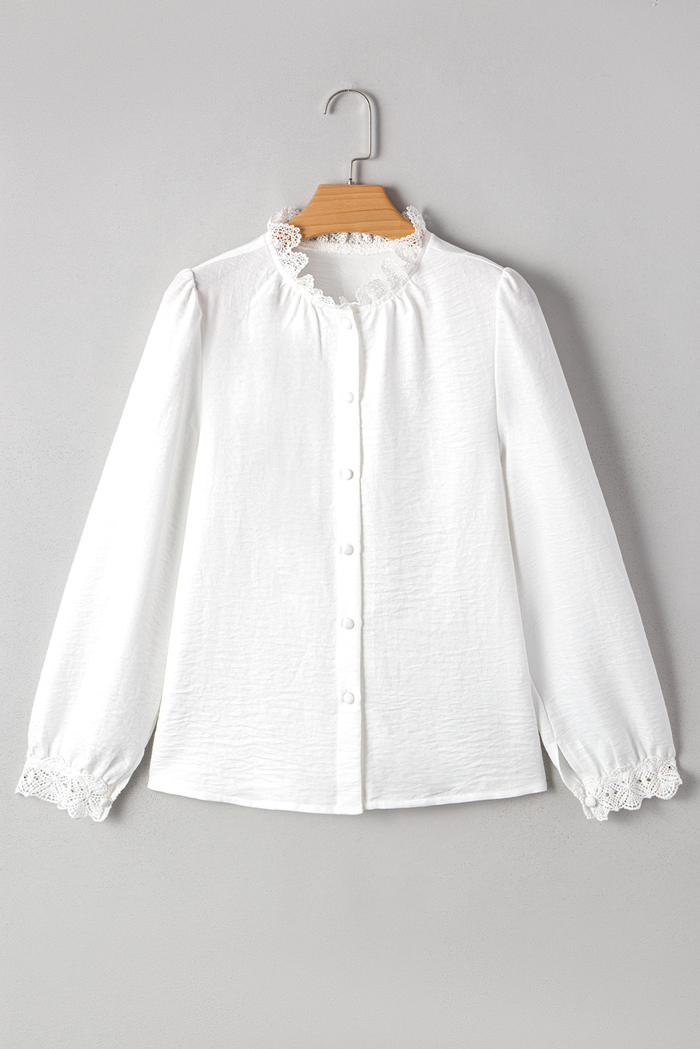 White Lace Patchwork Buttoned Stand Neck Loose Shirt #12