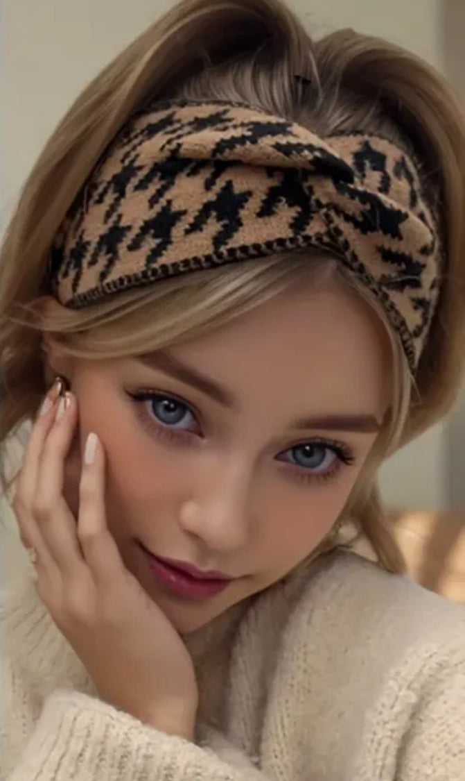 Knot hairbands knit houndstooth/ Diademas Bandas para el pelo con nudo de hilo diseño pata de gallo