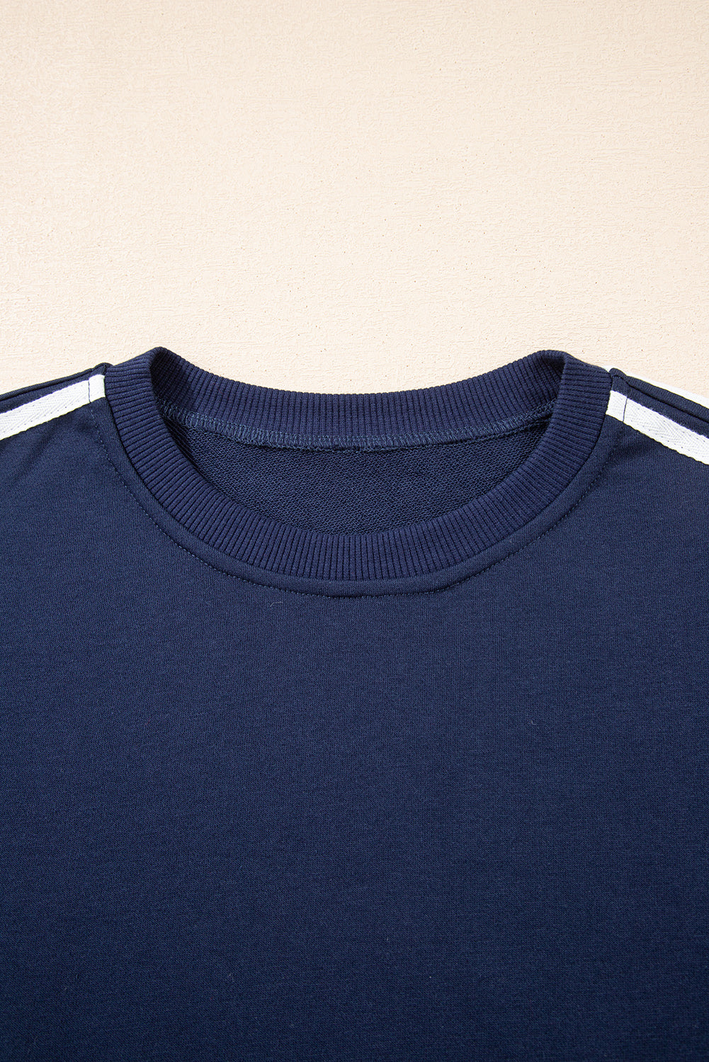 Dirty blue Varsity Striped Detail Crewneck Pullover Elastic Sweatpants 2pcs Outfit #131