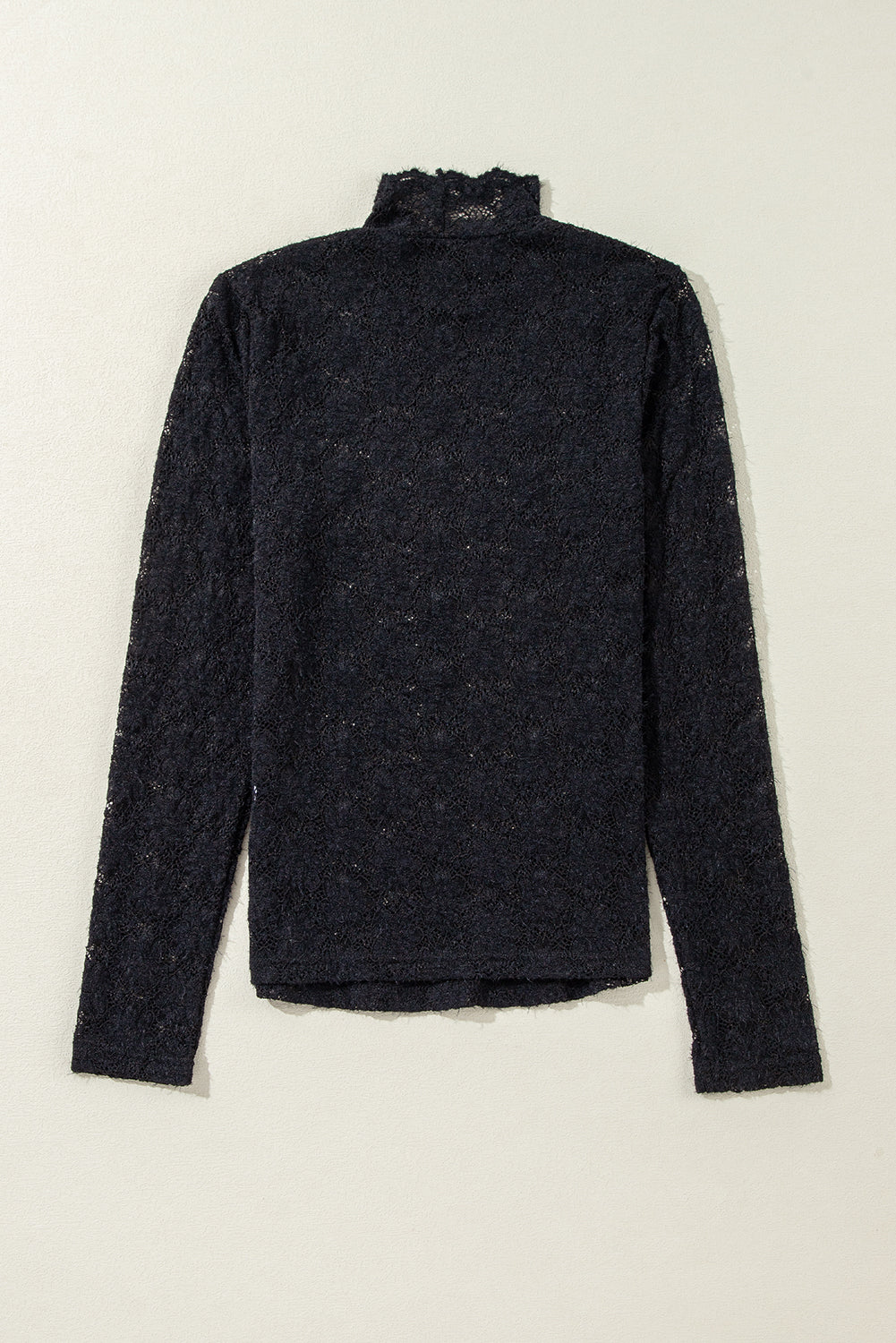 Black Floral Lace High Neck Long Sleeve Top #107