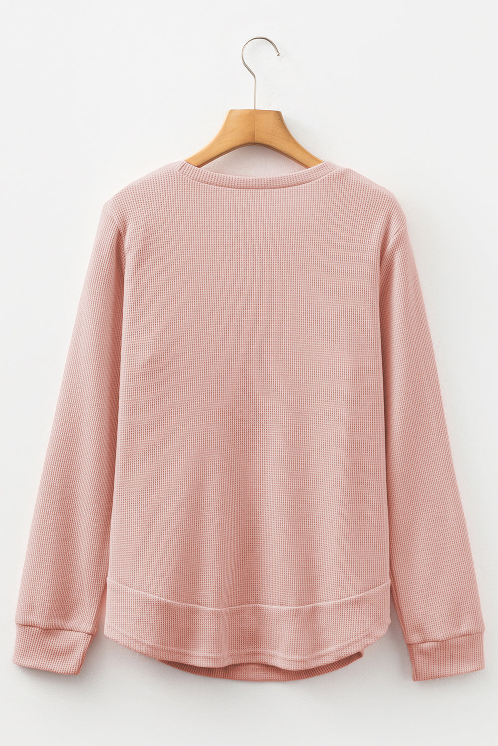 Gossamer Pink Rounded Hem Waffle Long Sleeve Top #124