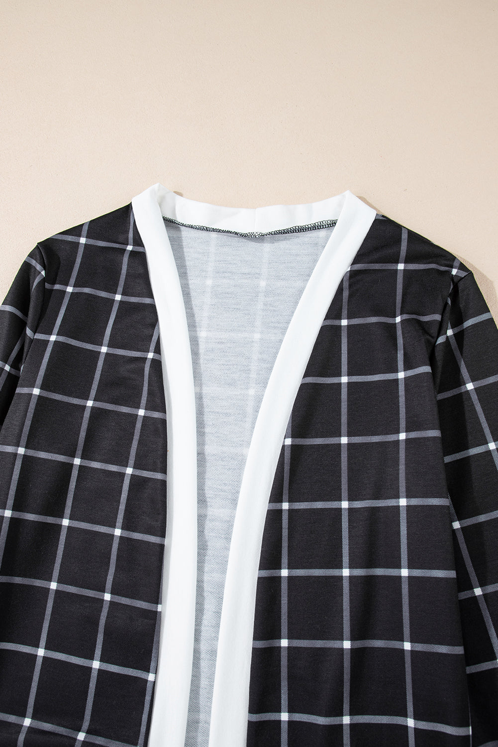 Black Plaid Colorblock Edge Open Cardigan with Pocket #251