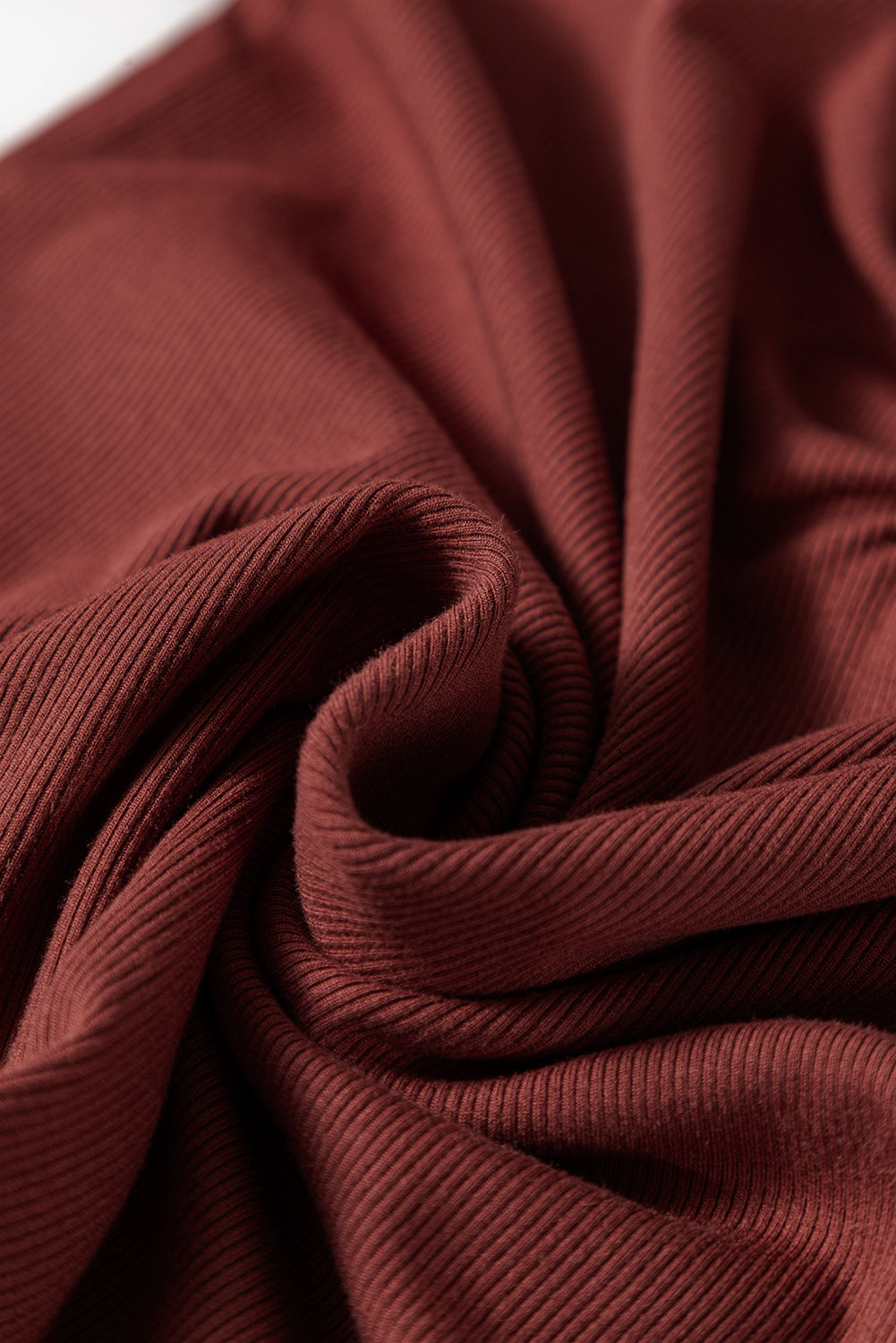 Burgundy Gathered Bust Square Neck Ribbed Fit Long Sleeve Top #21