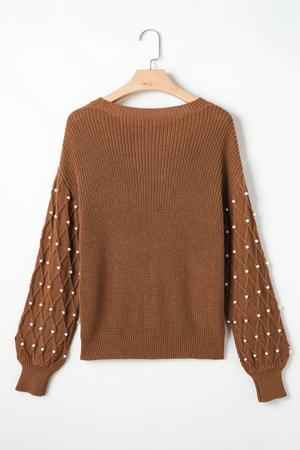Chestnut Beaded Drop Shoulder Round Neck Sweater #111