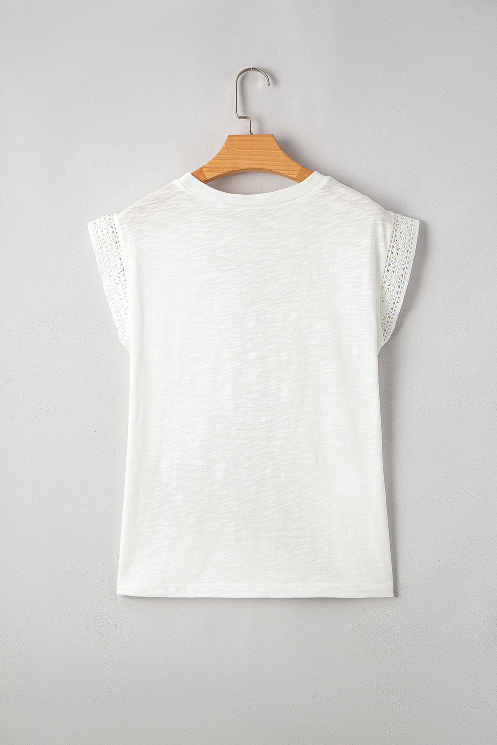 White Lace Patchwork Cap Sleeve Round Neck T Shirt #267