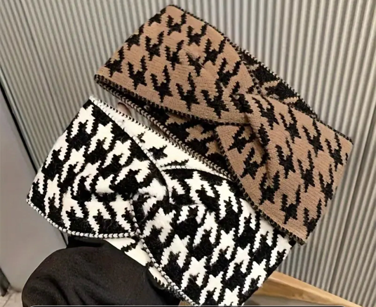 Knot hairbands knit houndstooth/ Diademas Bandas para el pelo con nudo de hilo diseño pata de gallo