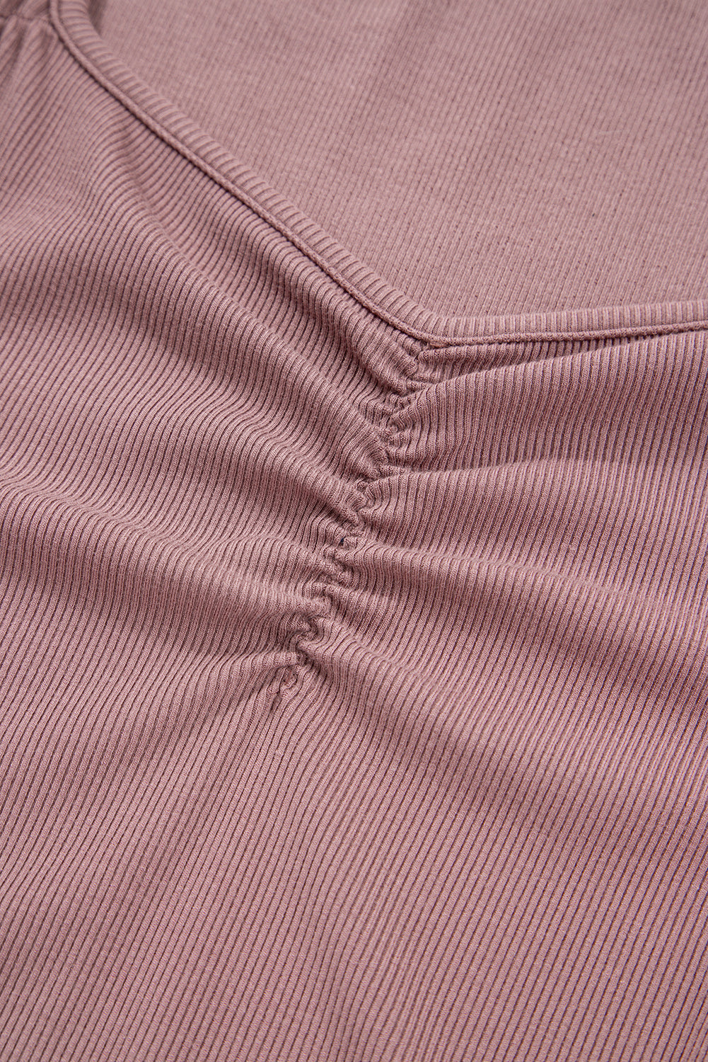 Old Rose Gathered Bust Square Neck Ribbed Fit Long Sleeve Top #21