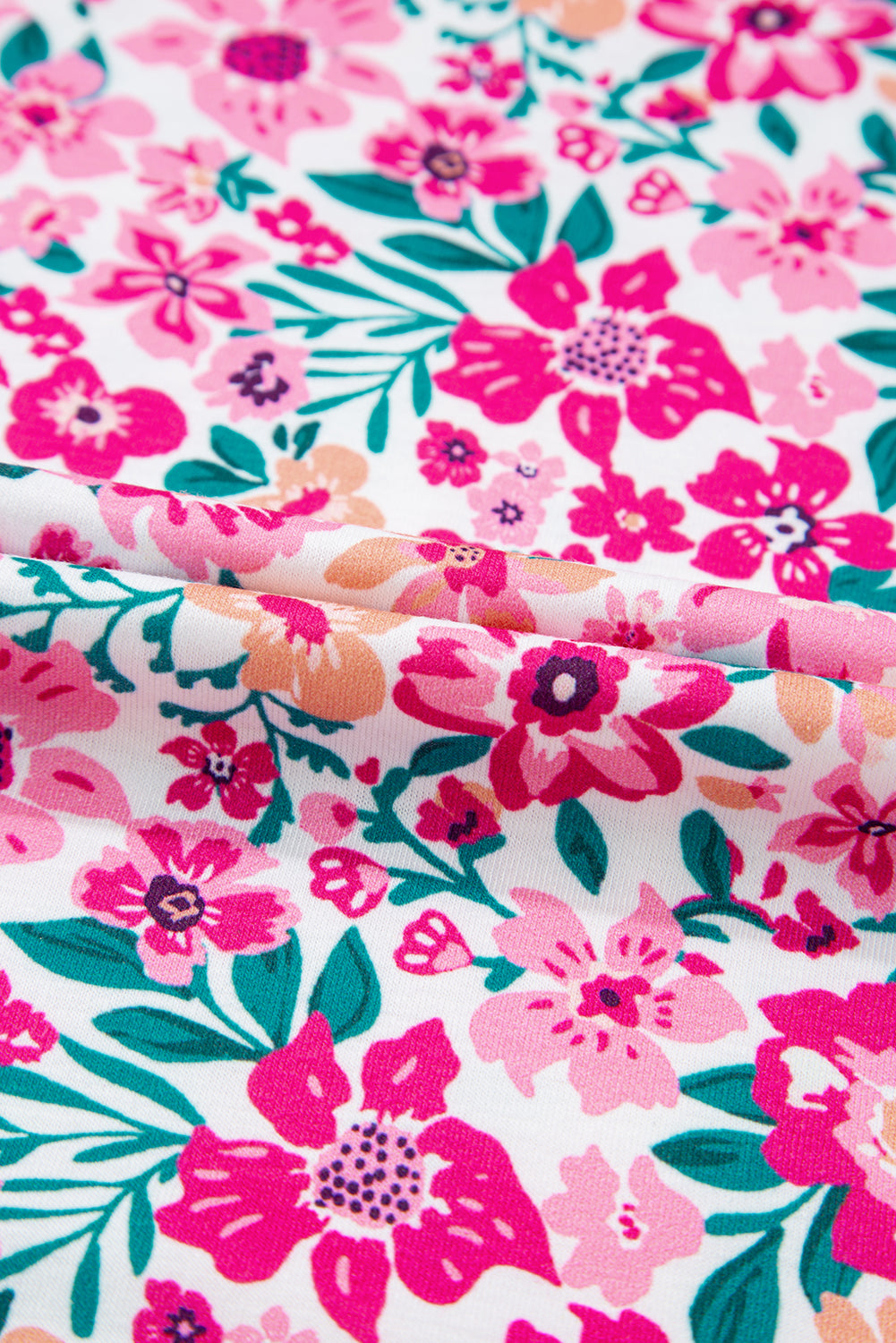 Pink Plus Size Floral Print Corded Patchwork Loose Top #268