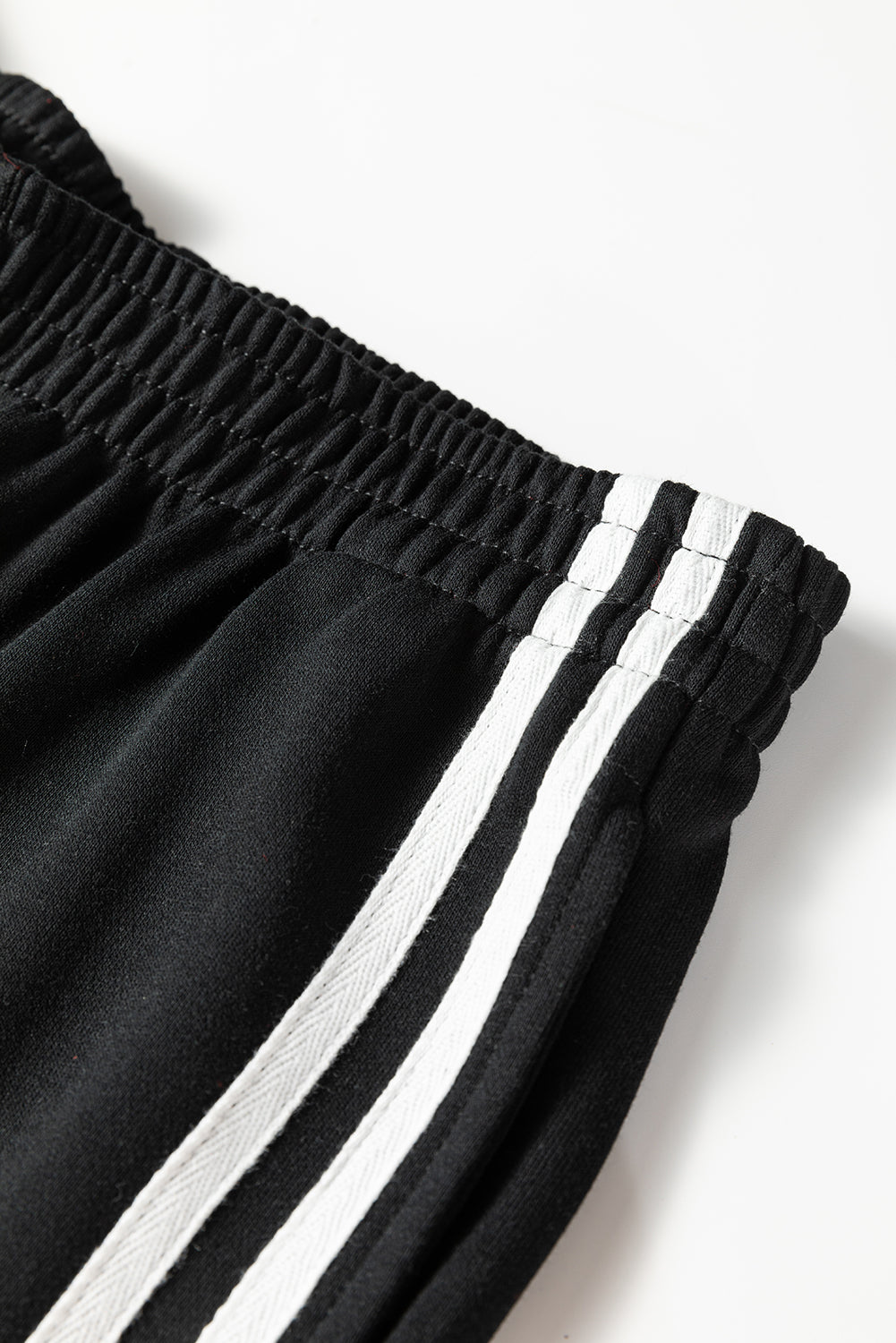 Black Varsity Striped Detail Crewneck Pullover Elastic Sweatpants 2pcs Outfit #131
