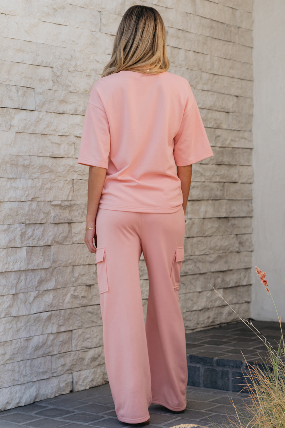 Apricot Pink Half Sleeve T-Shirt & Cargo Sweatpants Set #7
