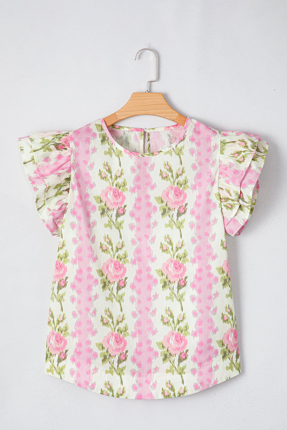 Pink Floral Print Ruffled Sleeve Summer Top #5