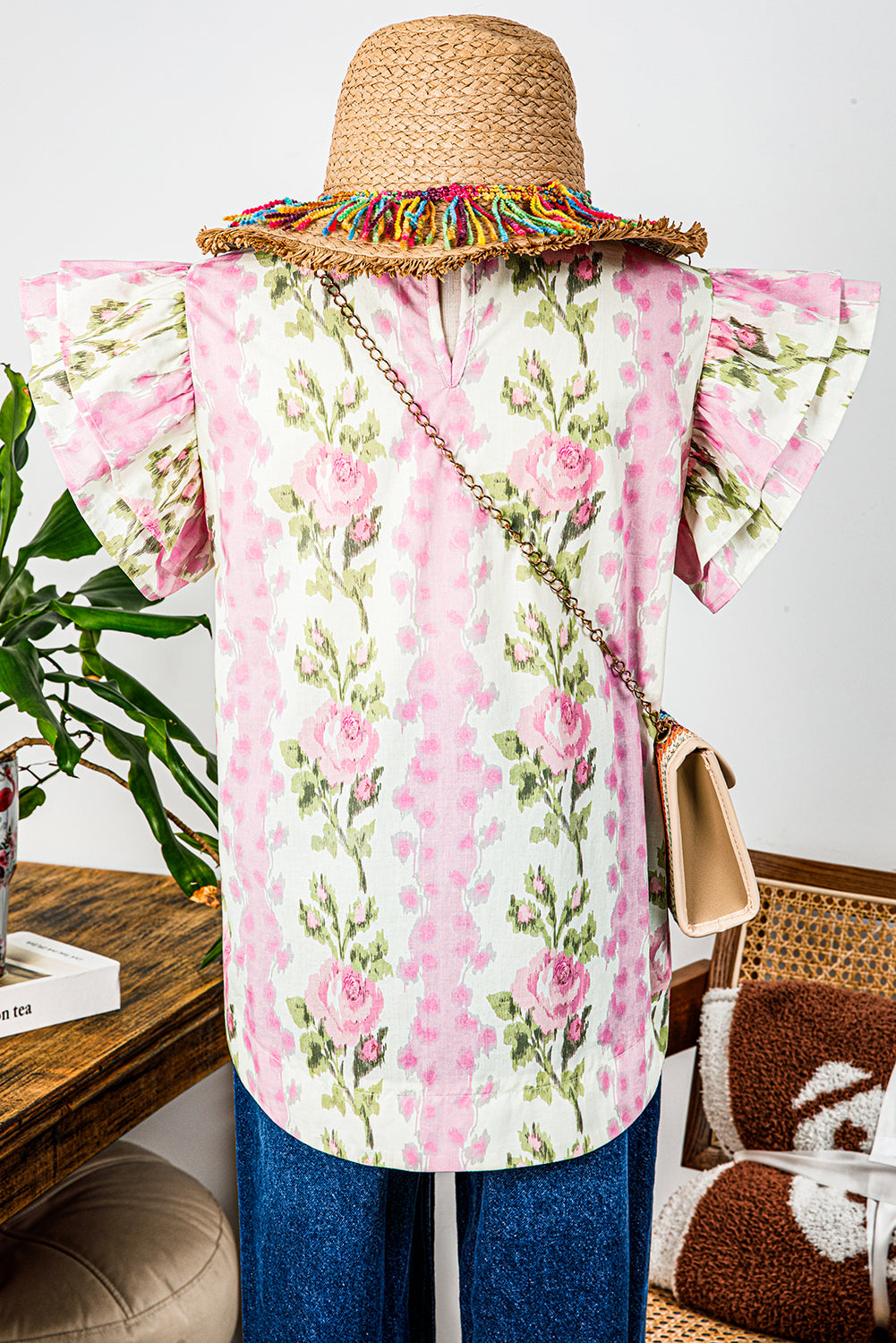 Top de verano con estampado floral rosa y mangas con volantes #5