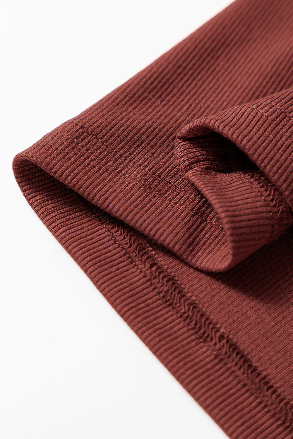 Burgundy Gathered Bust Square Neck Ribbed Fit Long Sleeve Top #21