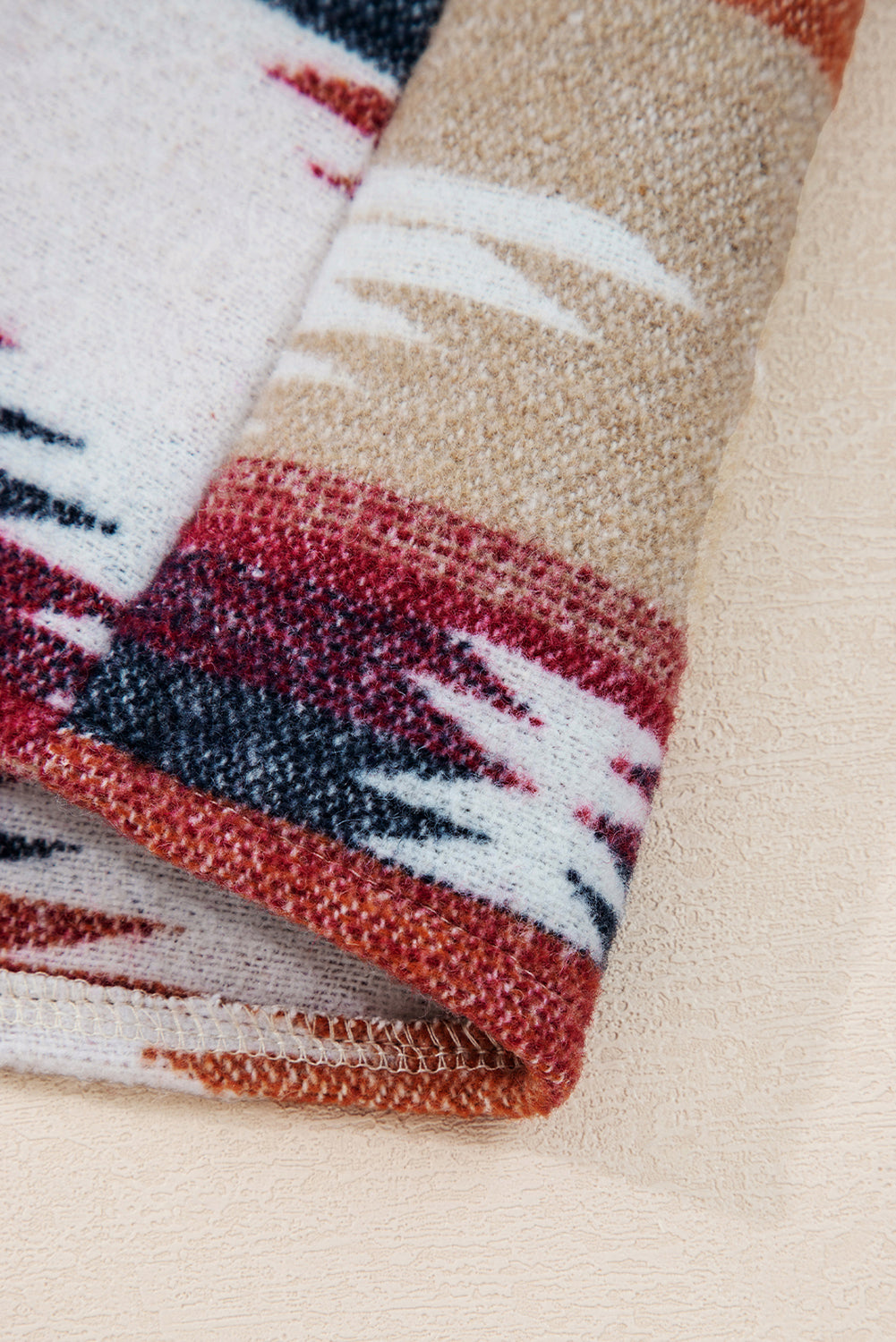 Multicolour Western Aztec Striped Patchwork Double Flap Pocket Raw Hem Shacket #22