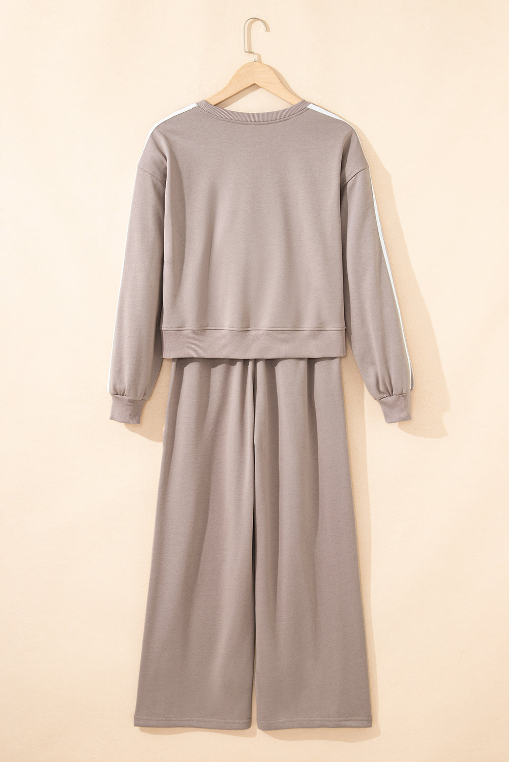 Gray Morn Varsity Striped Detail Crewneck Pullover Elastic Sweatpants 2pcs Outfit #131