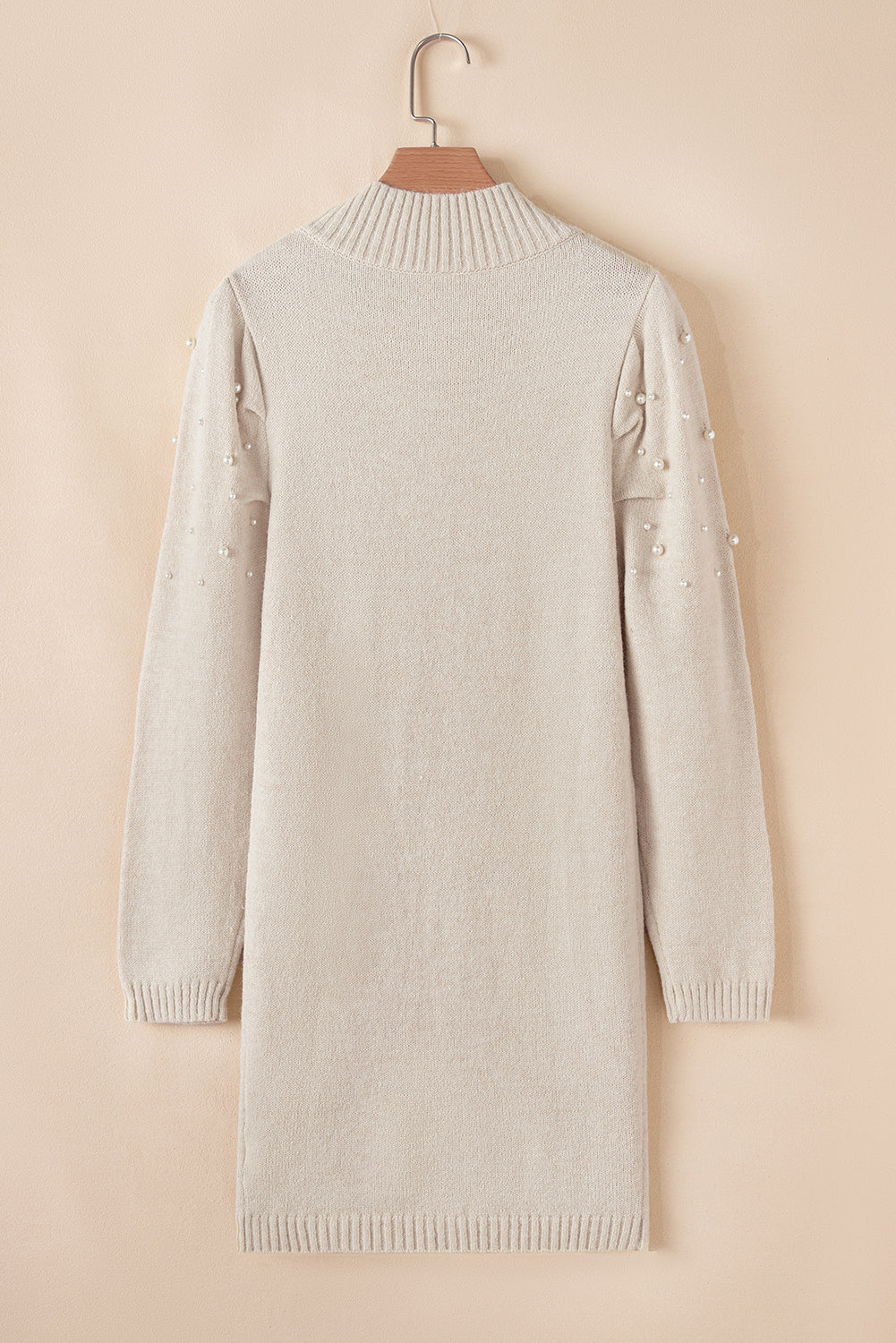 Parchment Pearl Beaded High Neck Bodycon Sweater Dress #25