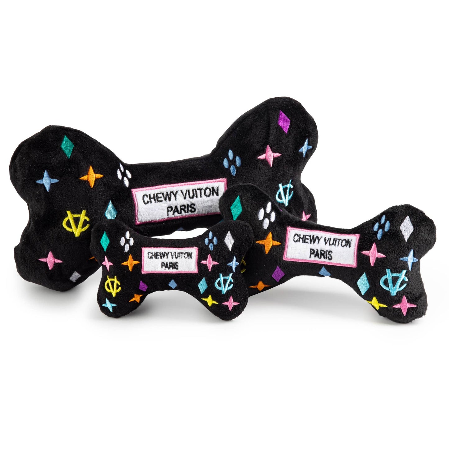 Juguete para perro Black Monogram Chewy Vuiton Bone Squeaker