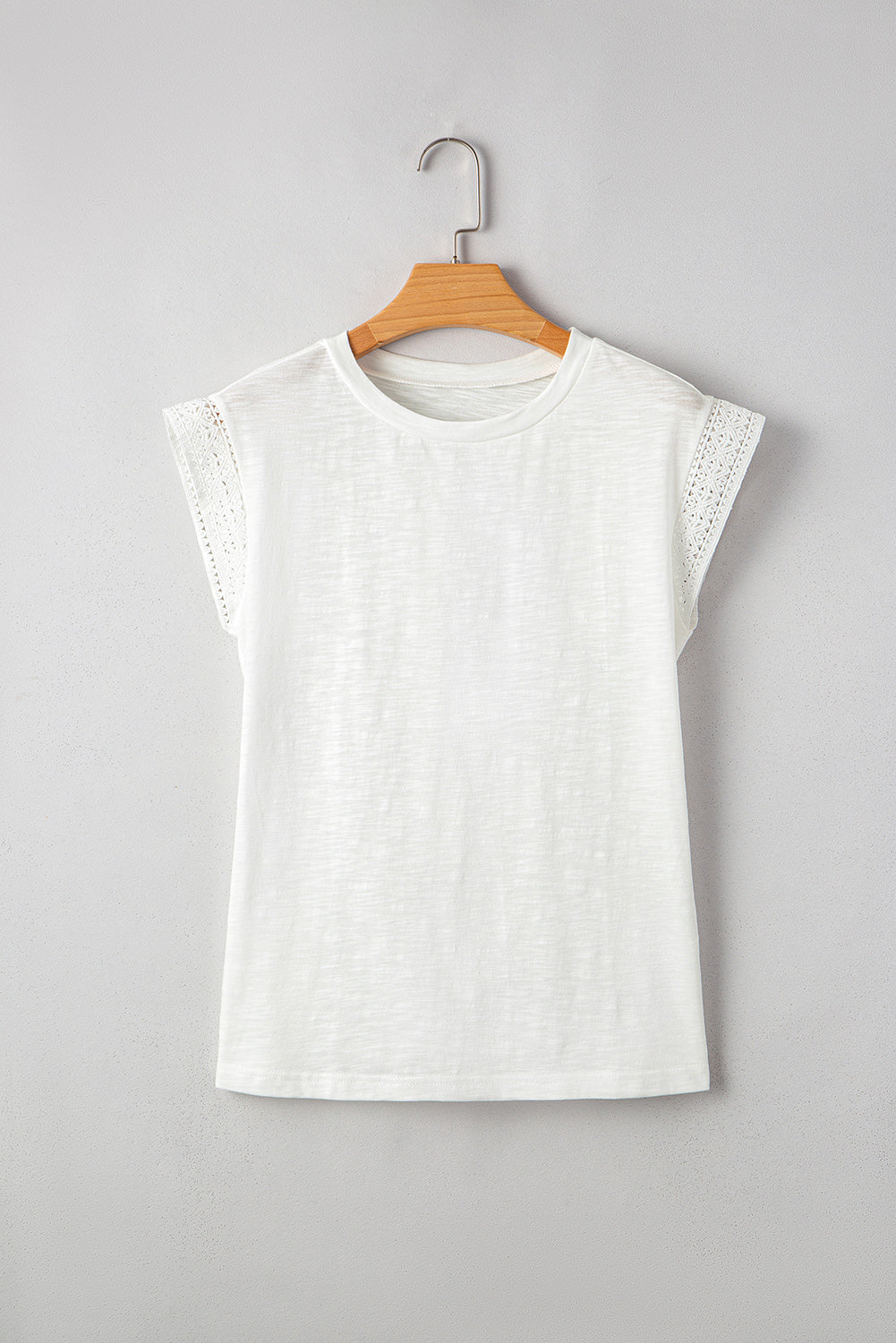 White Lace Patchwork Cap Sleeve Round Neck T Shirt #267