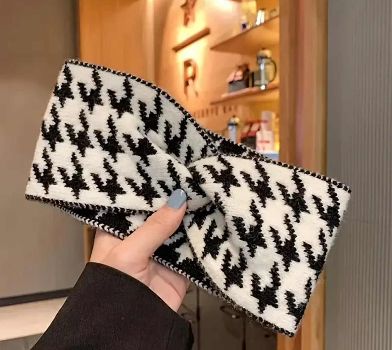 Knot hairbands knit houndstooth/ Diademas Bandas para el pelo con nudo de hilo diseño pata de gallo