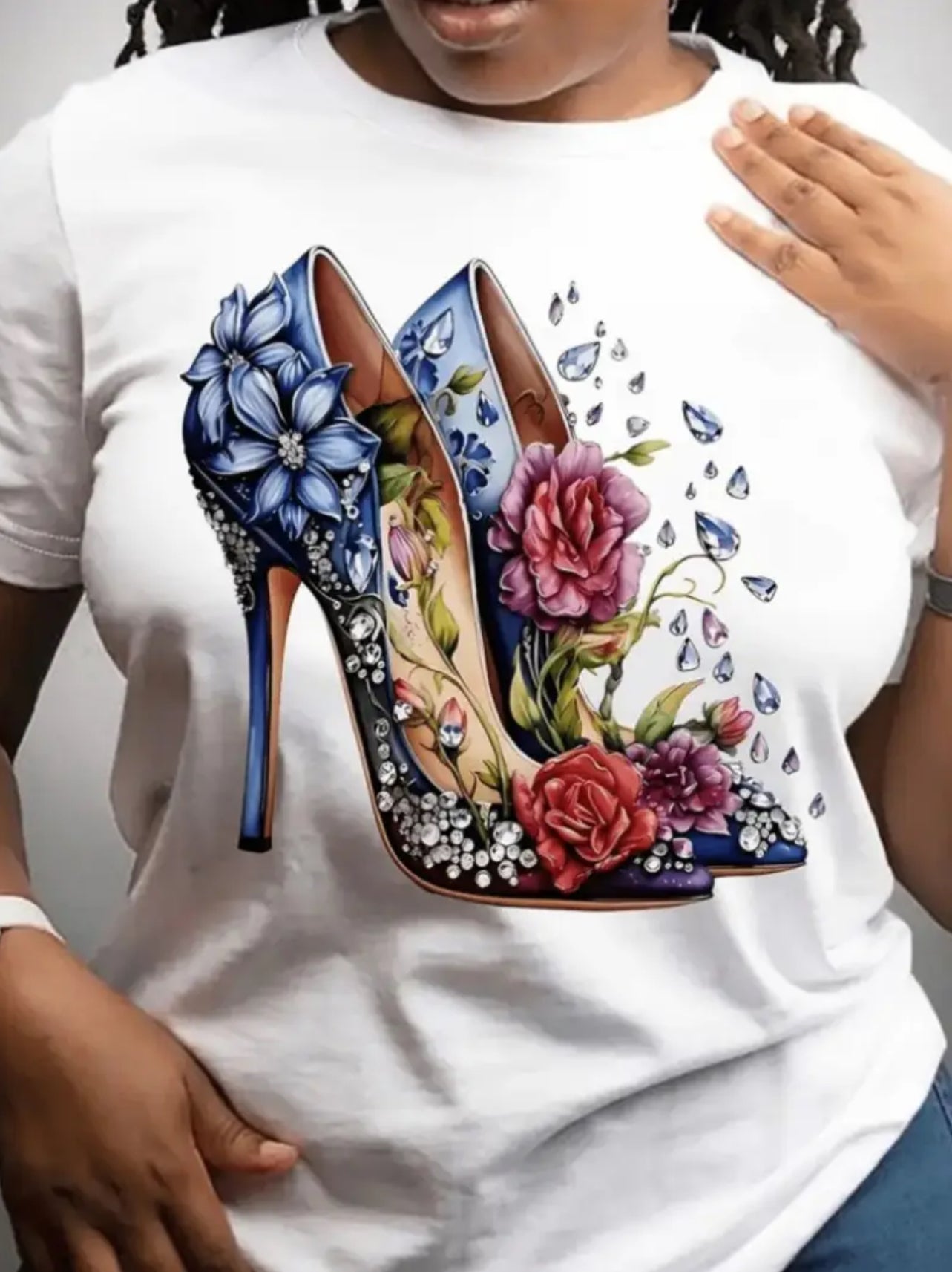 White T-shirt high heels