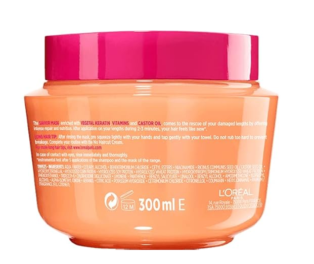 Loreal Paris Elvive Dream Lengths Hair Mask, Nourishing & Strengthening Treatment, Enriched With Castor Oil, For Long, Damaged Hair