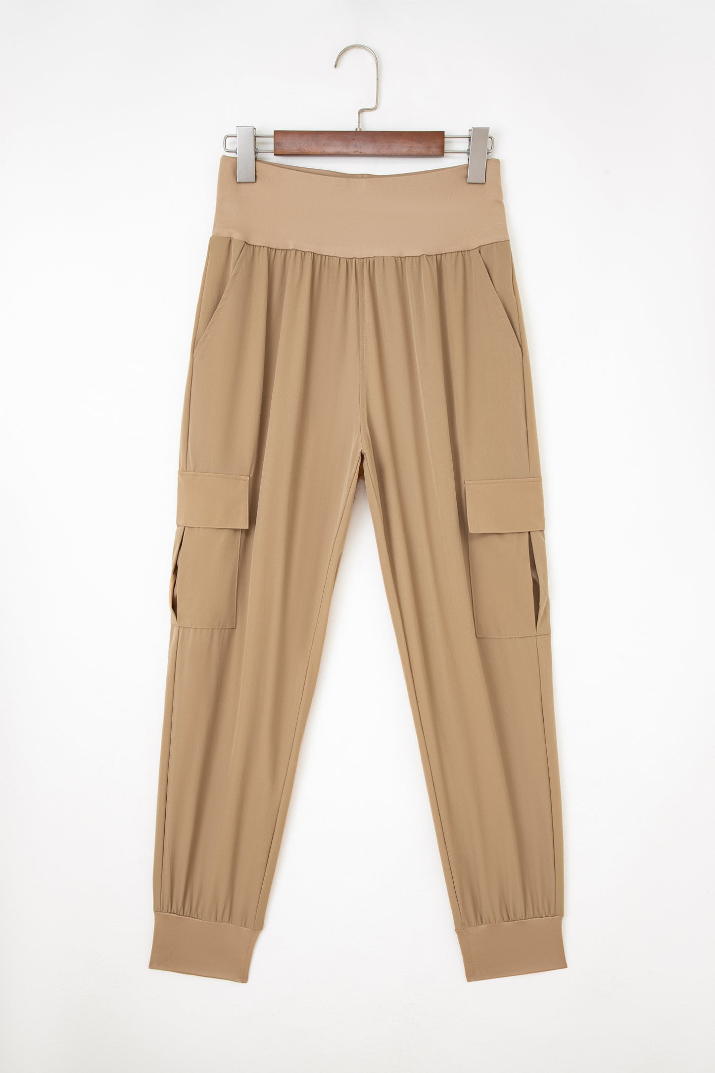 Camel Elastic High Waist Pocketed Cargo Jogger Pants #123
