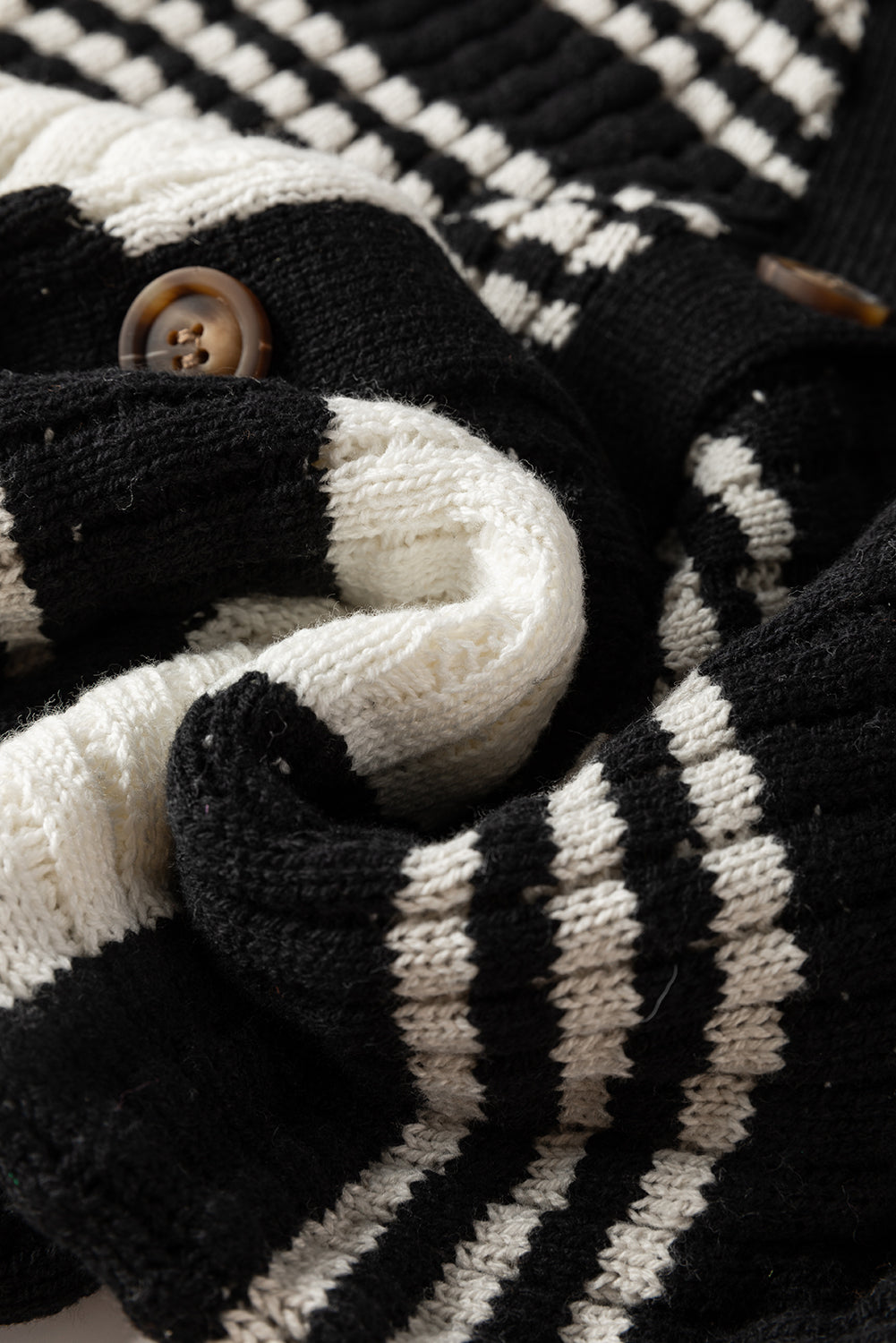 Black Colorblock Textured Knit Buttoned Cardigan #101