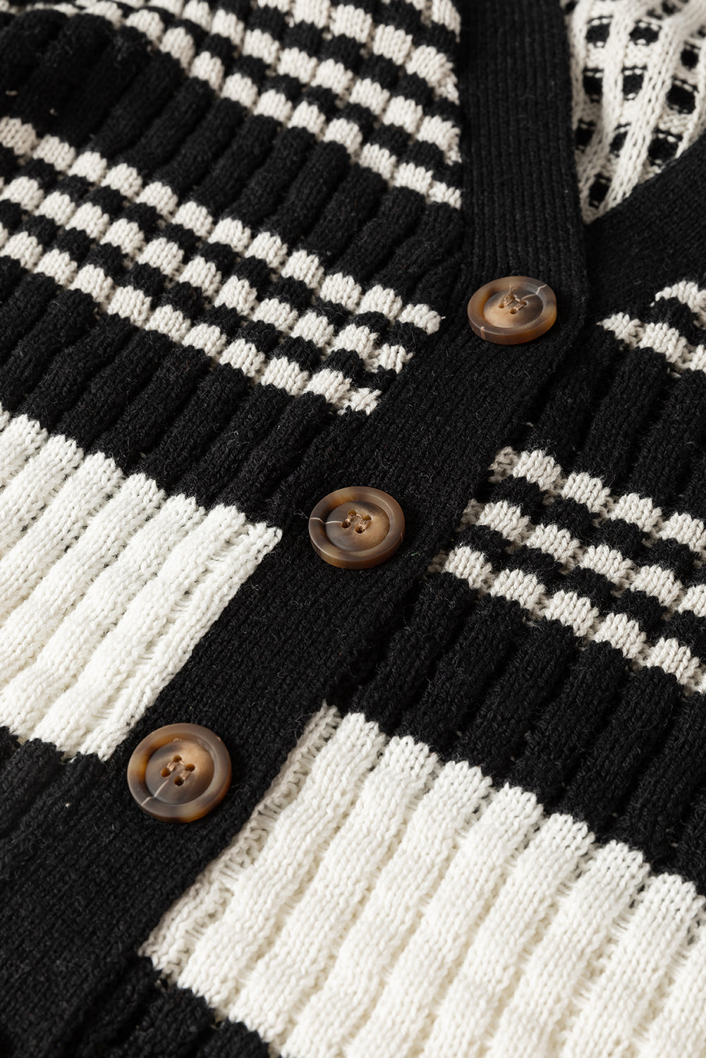 Black Colorblock Textured Knit Buttoned Cardigan #101