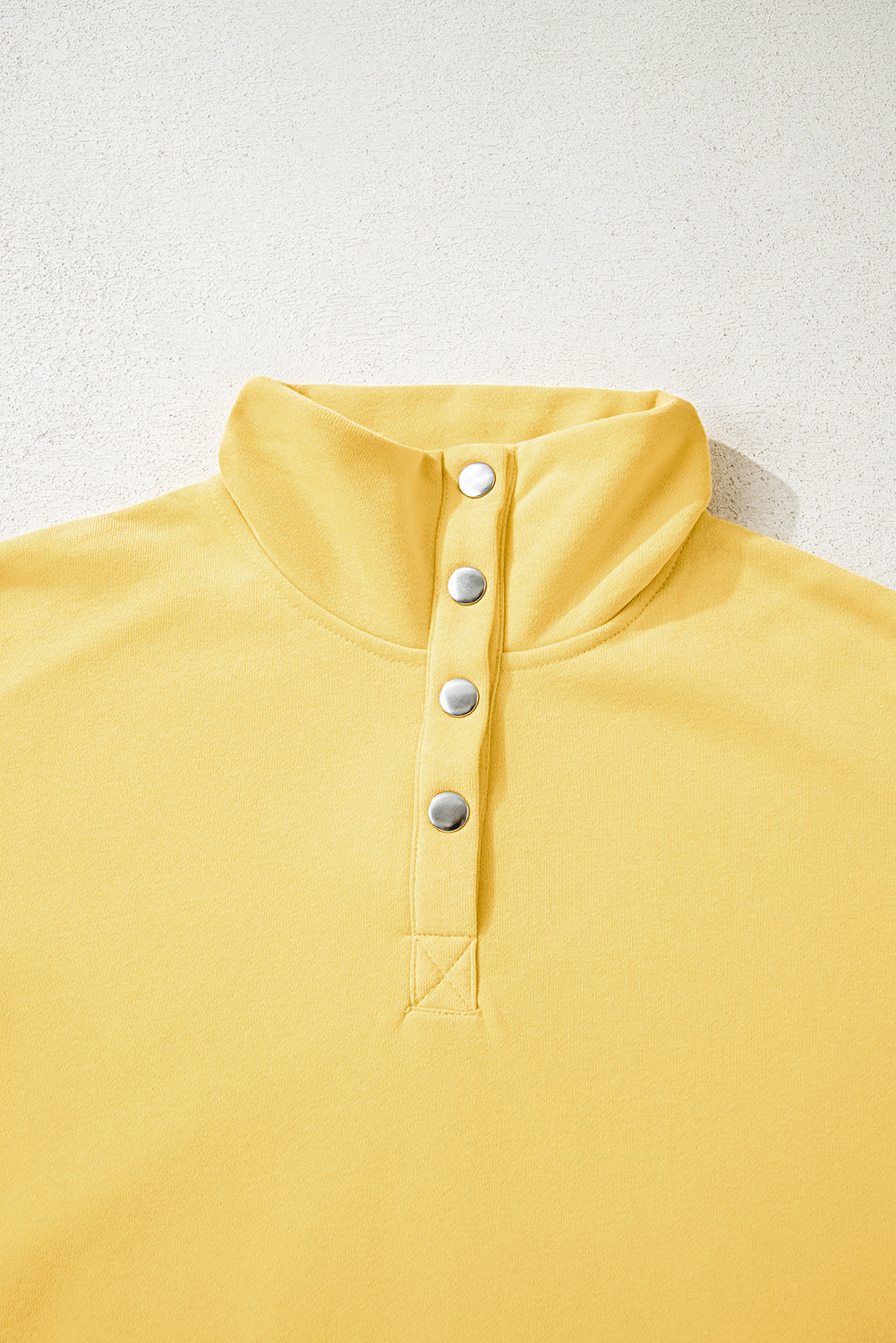 Yellow Cream Embroidered Flower Patchwork Snap Buttons Pullover Sweatshirt #116