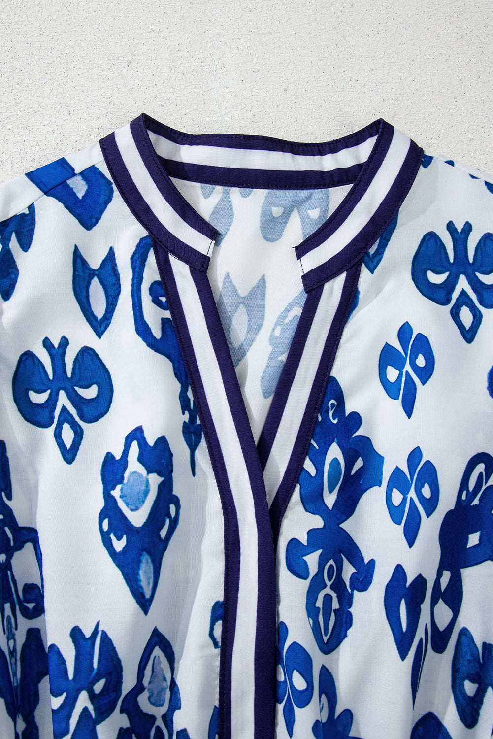 Blue Floral Puff Short Sleeve V Neck High Waist Maxi Dress #15