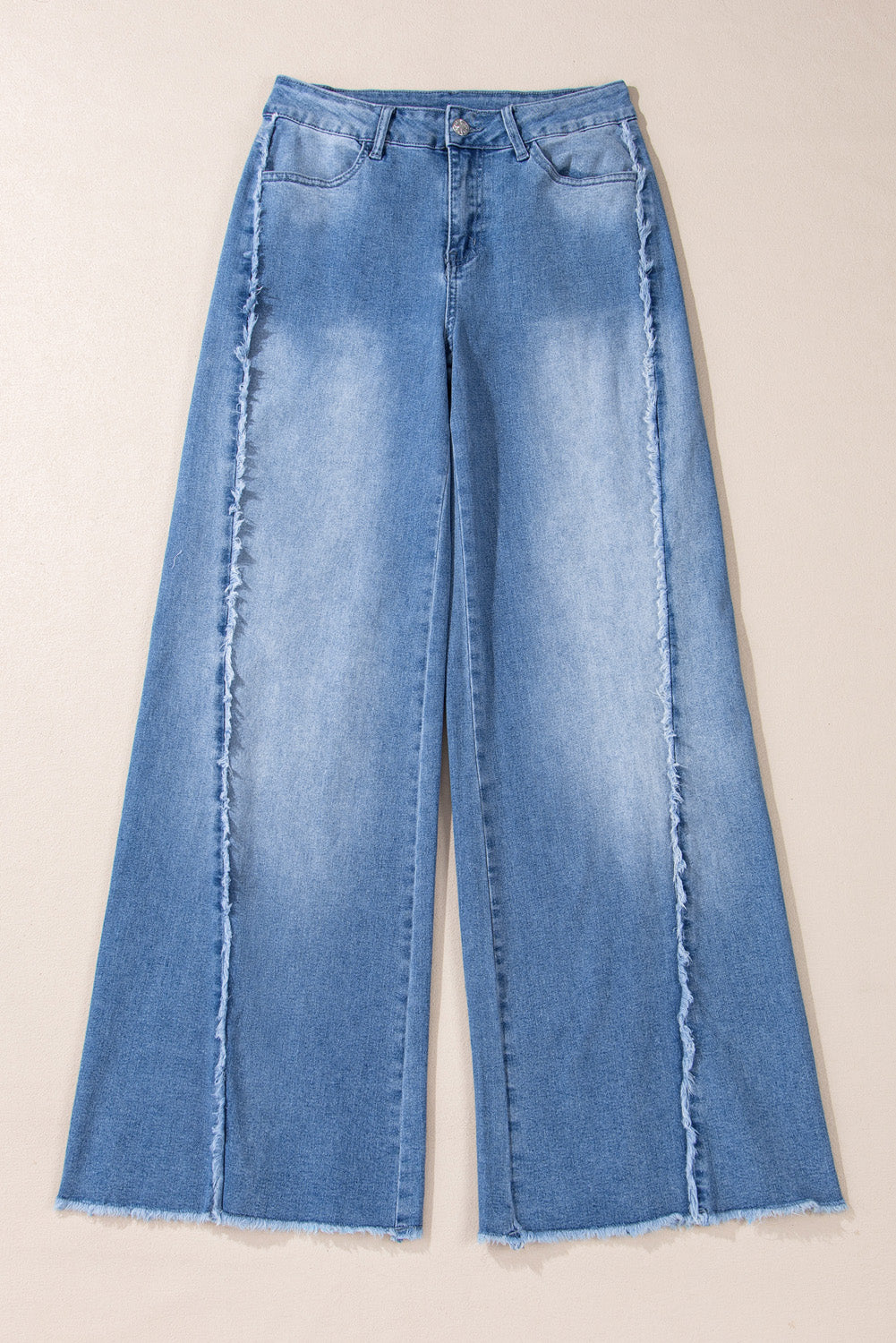 Beau Blue Vintage Stitching Raw Hem Flared Jeans #109