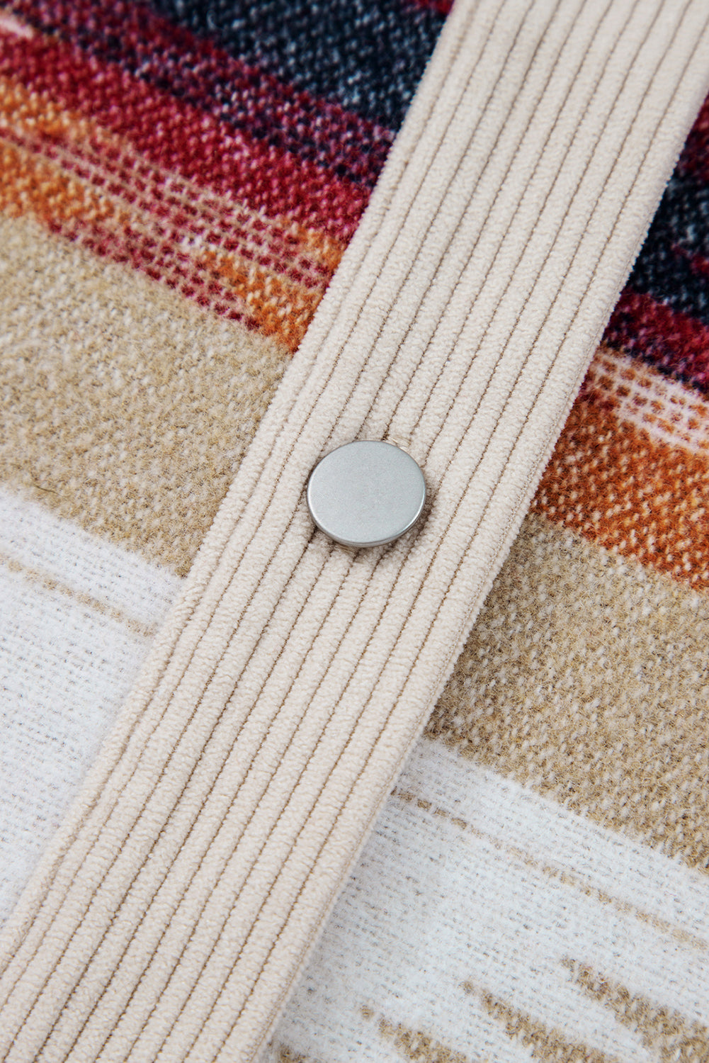 Multicolour Western Aztec Striped Patchwork Double Flap Pocket Raw Hem Shacket #22