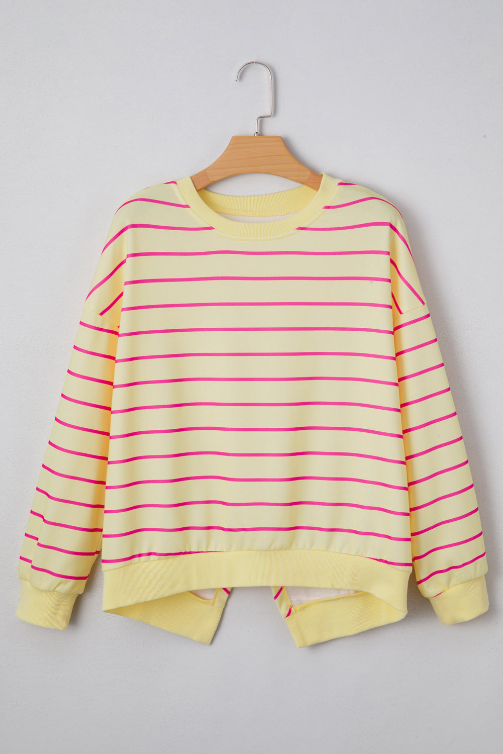 Yellow Stripe Stylish Overlap Detail Drop Shoulder Pullover Sweatshirt #118