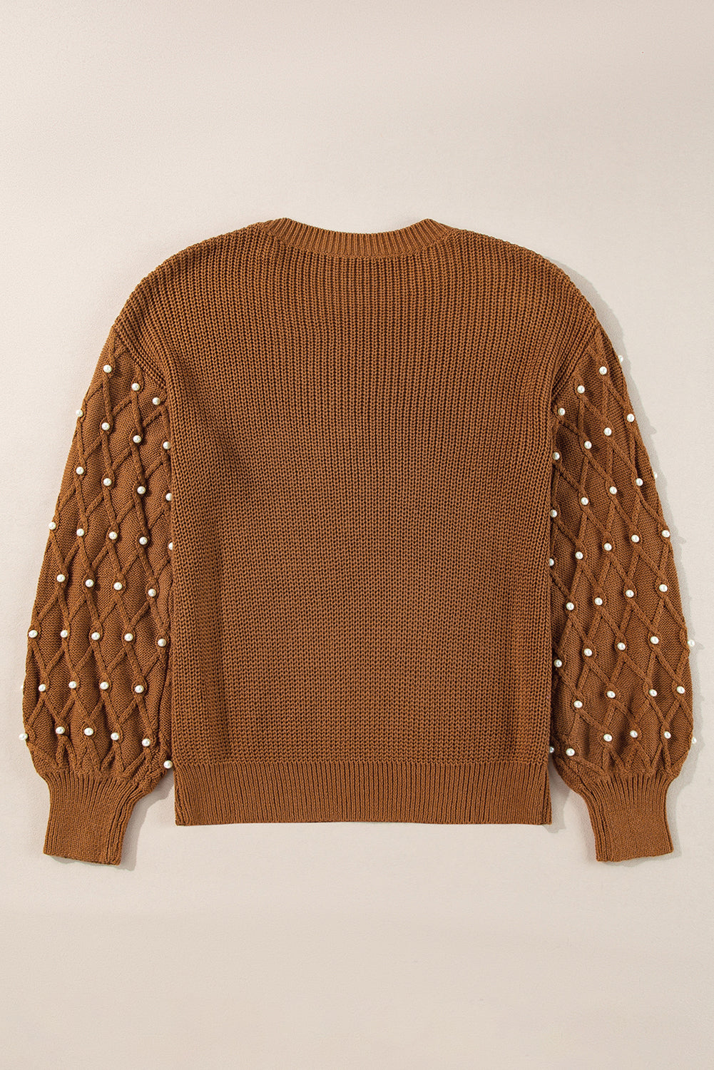 Chestnut Beaded Drop Shoulder Round Neck Sweater #111