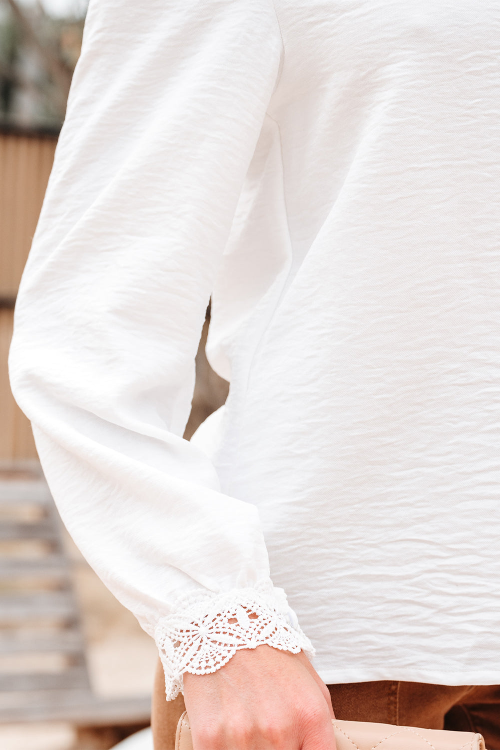 White Lace Patchwork Buttoned Stand Neck Loose Shirt #12