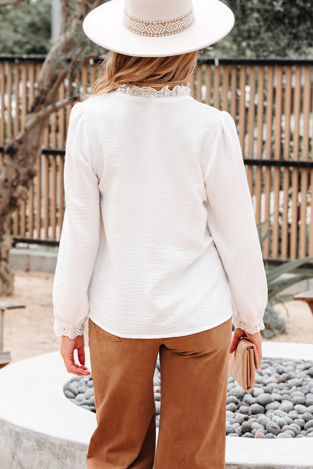 White Lace Patchwork Buttoned Stand Neck Loose Shirt #12