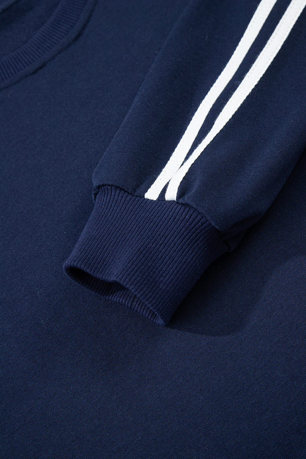 Dirty blue Varsity Striped Detail Crewneck Pullover Elastic Sweatpants 2pcs Outfit #131