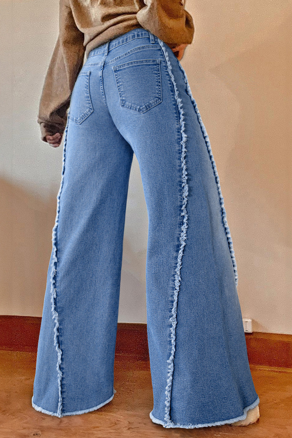 Beau Blue Vintage Stitching Raw Hem Flared Jeans #109