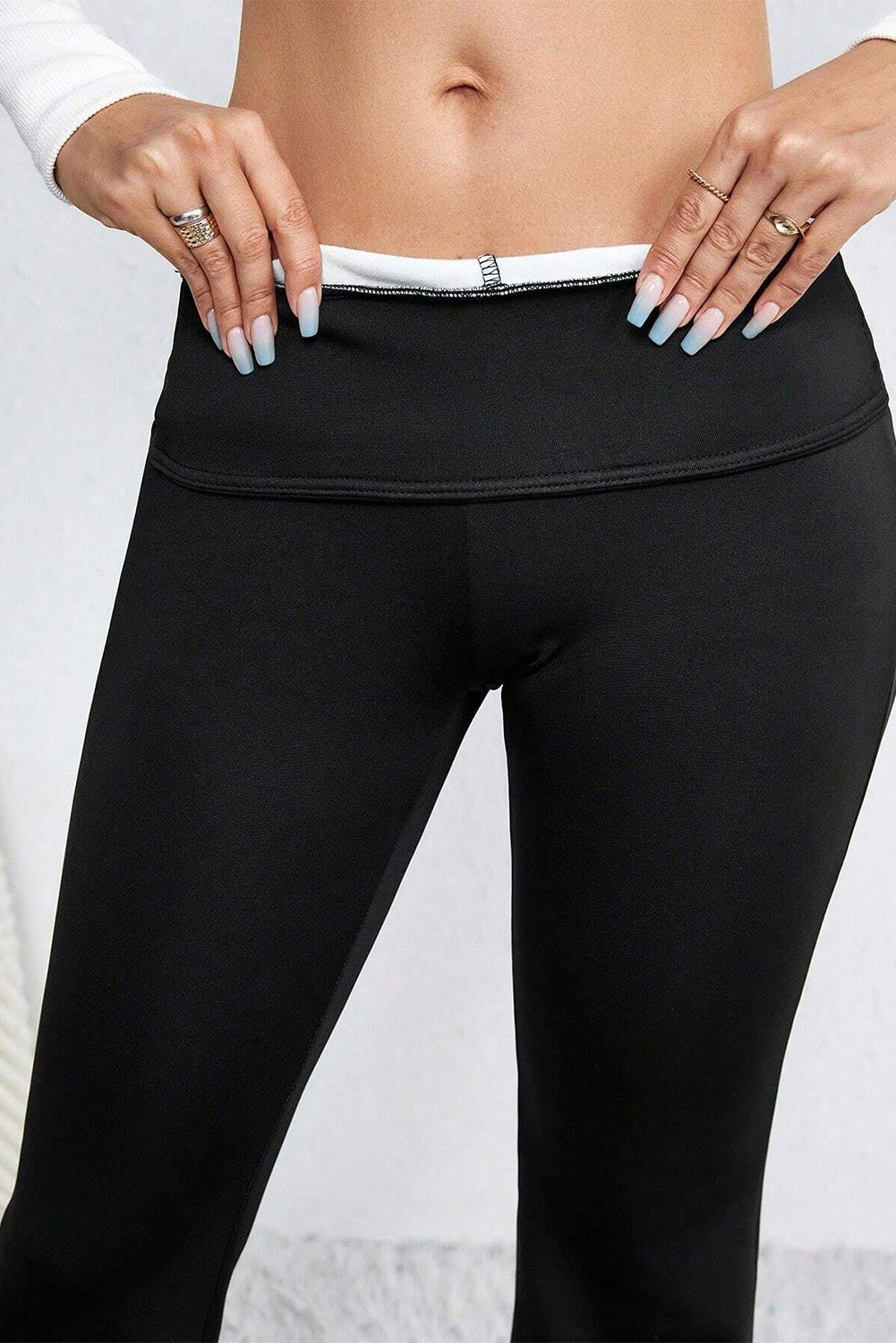 Black Thermal Lined Split Flare Leg Pants #103