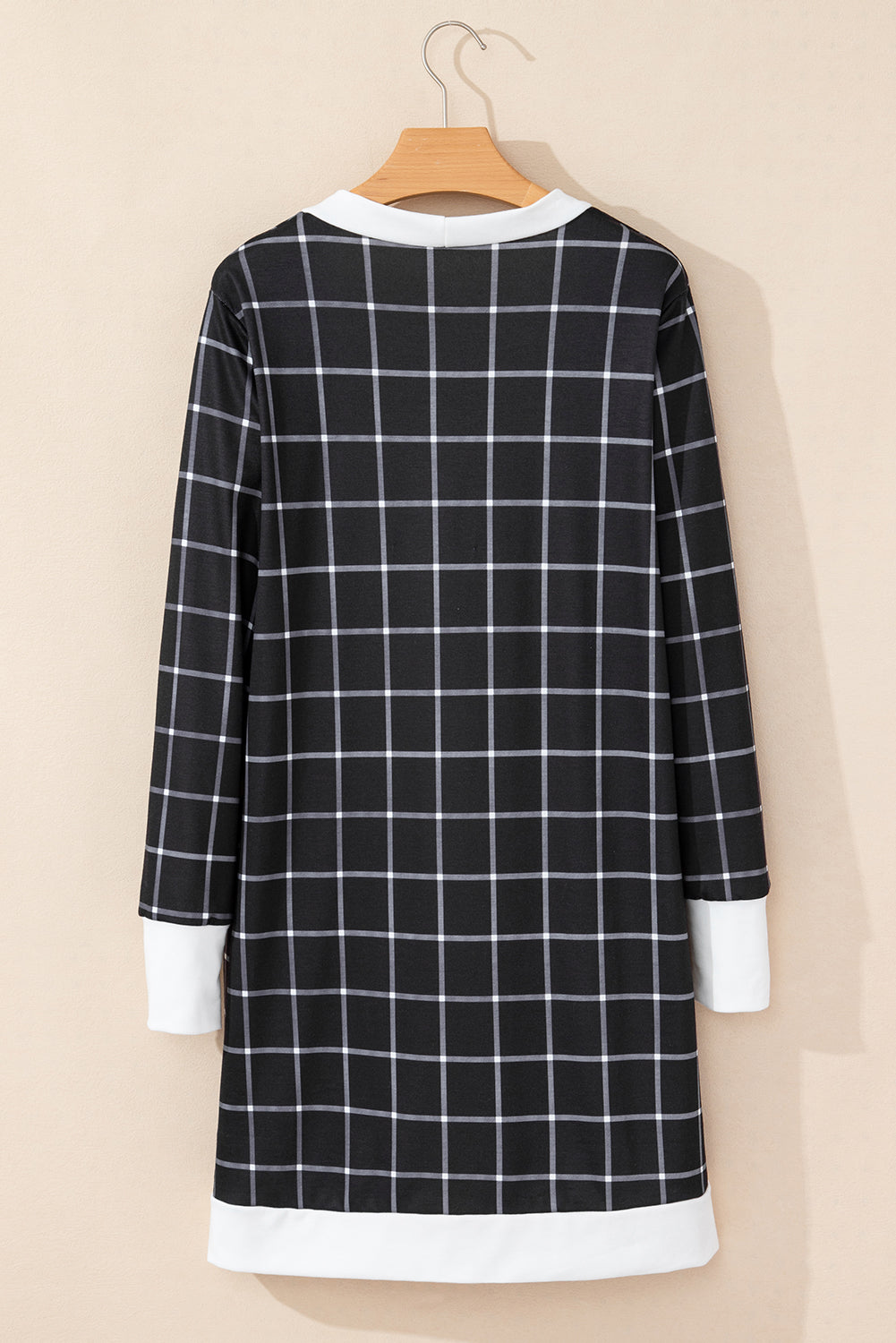 Black Plaid Colorblock Edge Open Cardigan with Pocket #251