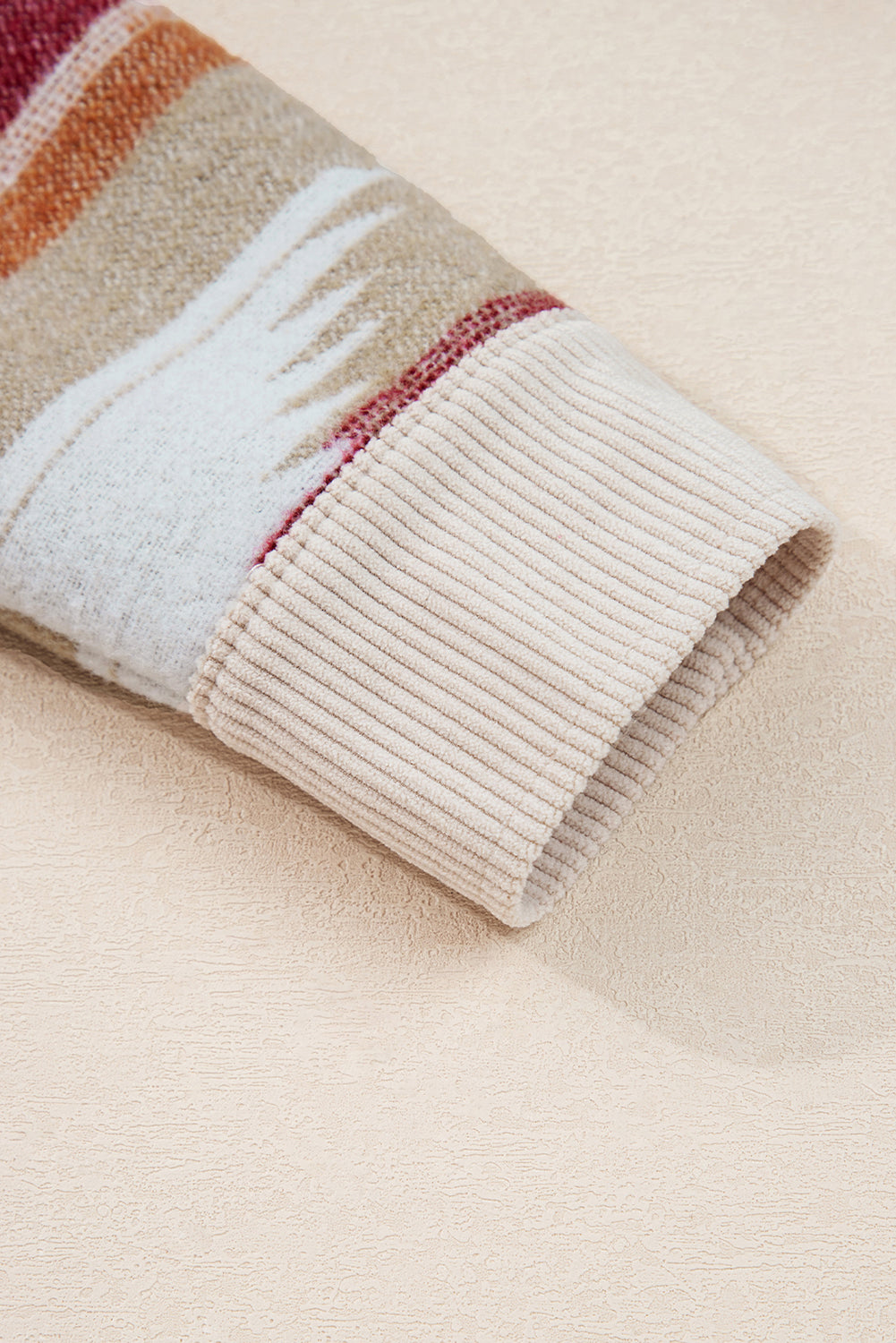 Multicolour Western Aztec Striped Patchwork Double Flap Pocket Raw Hem Shacket #22