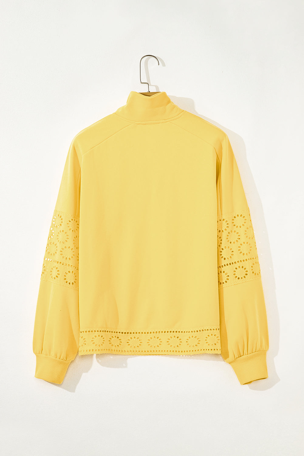 Yellow Cream Embroidered Flower Patchwork Snap Buttons Pullover Sweatshirt #116