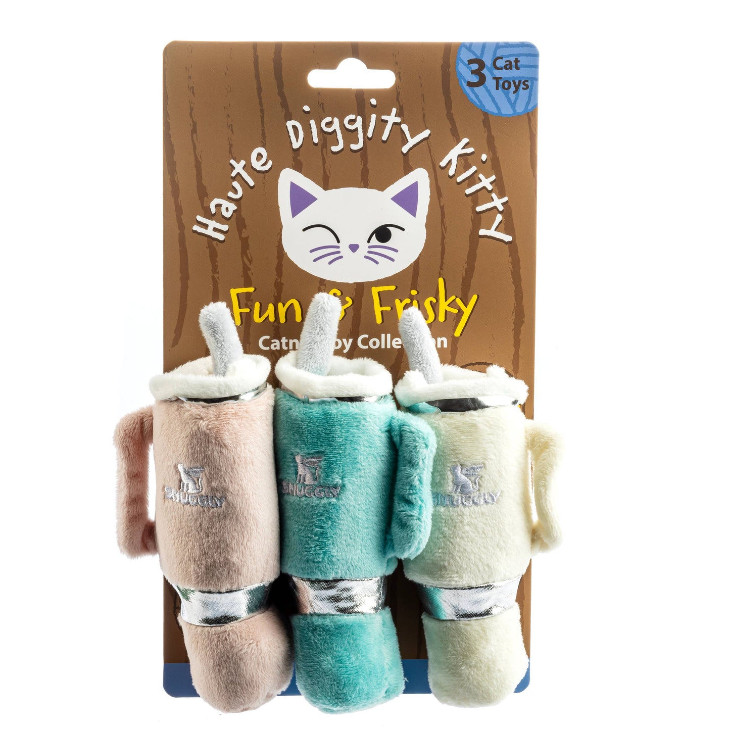 Juguetes de hierba gatera orgánica Snuggly Cup de 3 unidades (verde azulado, marfil, rubor)